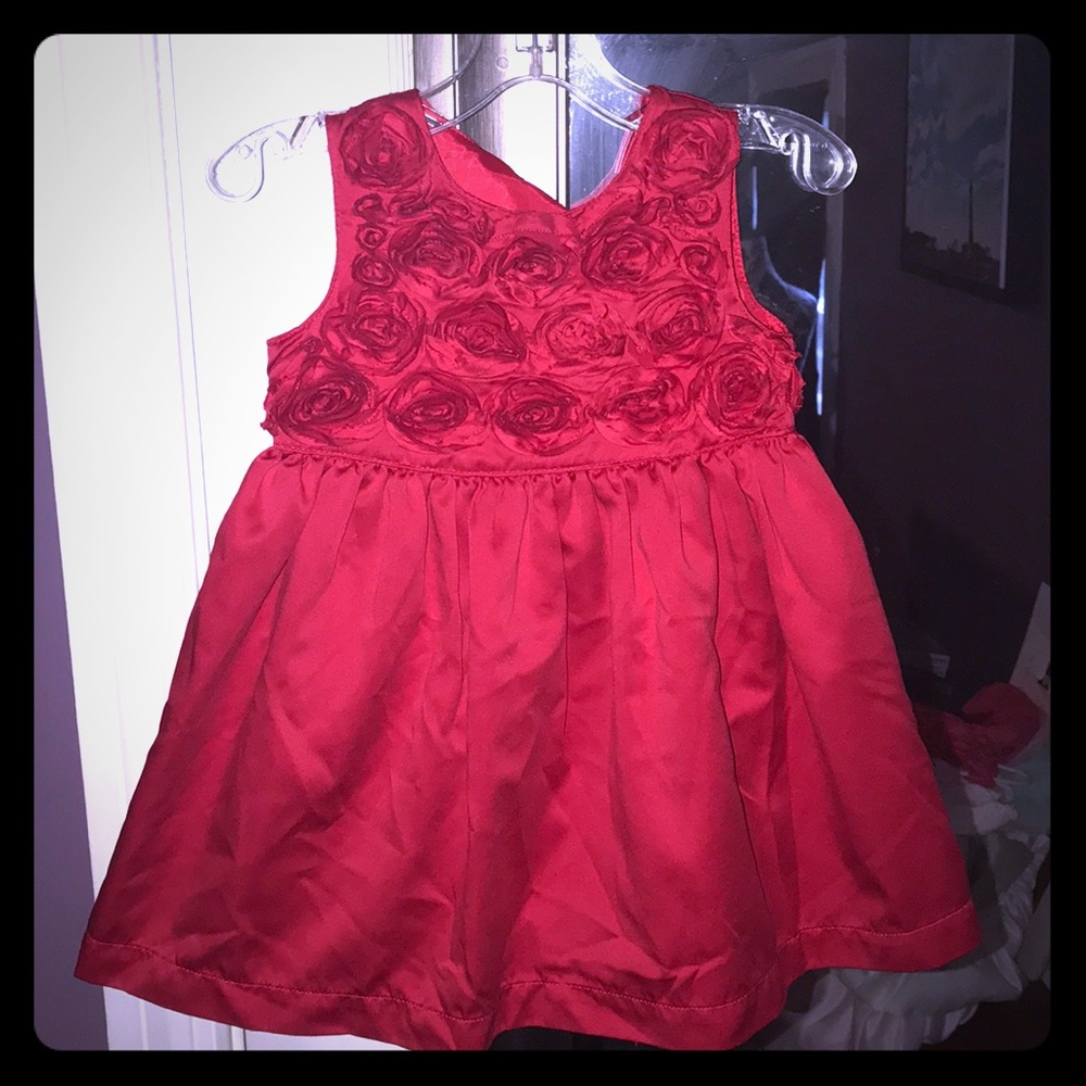 Red Silky Rosette Dress